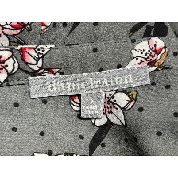Daniel Rainn Blouse Womens 1X Gray Floral Polka Dot 3/4 Sleeve Henley Top - Picture 3 of 7